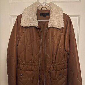 Women's Kenneth Cole brown faux leather fur-neck jacket